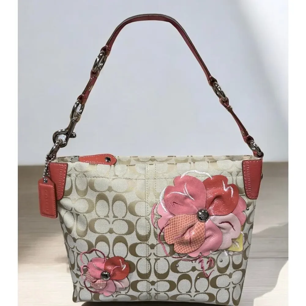 Y2K Coach F16879 Signature Floral Carly Hobo Bag & Corner Zip Wallet